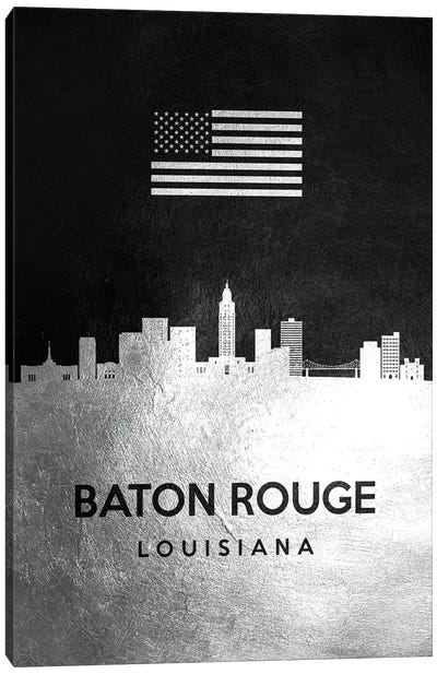 Baton Rouge Louisiana Silver Skyline Canvas Art Print
