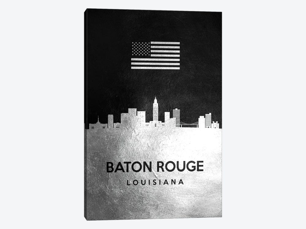 Baton Rouge Louisiana Silver Skyline by Adrian Baldovino 1-piece Art Print
