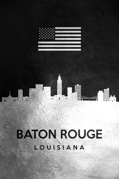 Baton Rouge: Baton Rouge Louisiana Silver Skyline by Adrian Baldovino