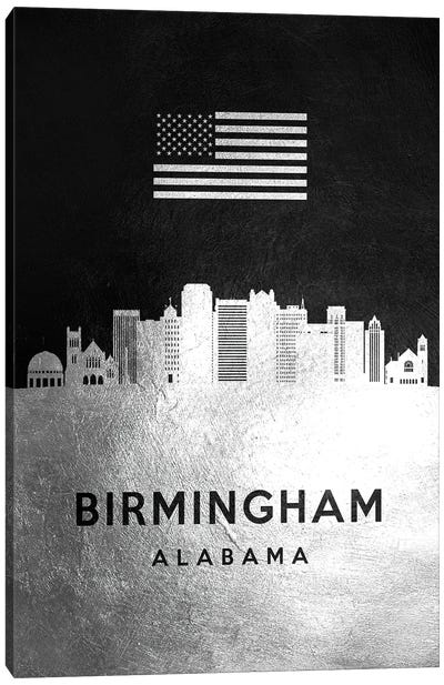 Birmingham Alabama Silver Skyline Canvas Art Print - Silver Art