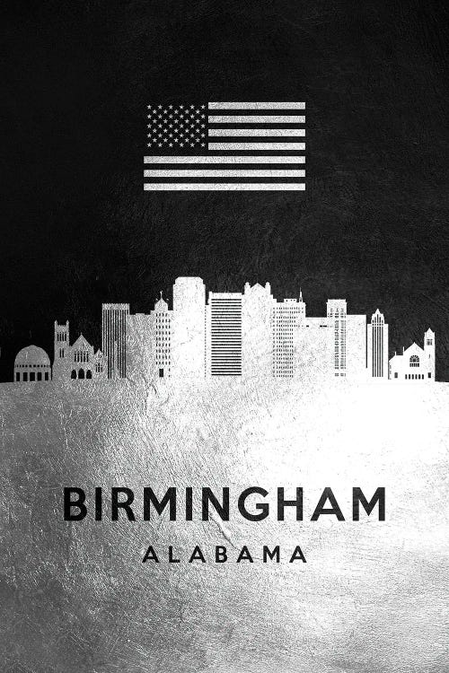 Birmingham Alabama Silver Skyline by Adrian Baldovino wall art