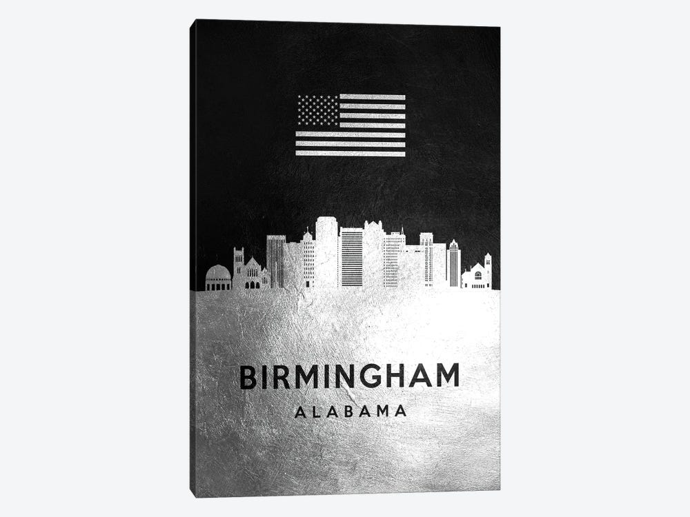 Birmingham Alabama Silver Skyline by Adrian Baldovino 1-piece Canvas Artwork