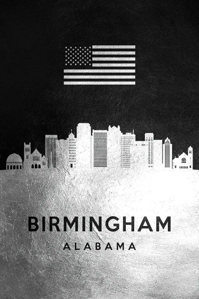 Alabama: Birmingham Alabama Silver Skyline by Adrian Baldovino
