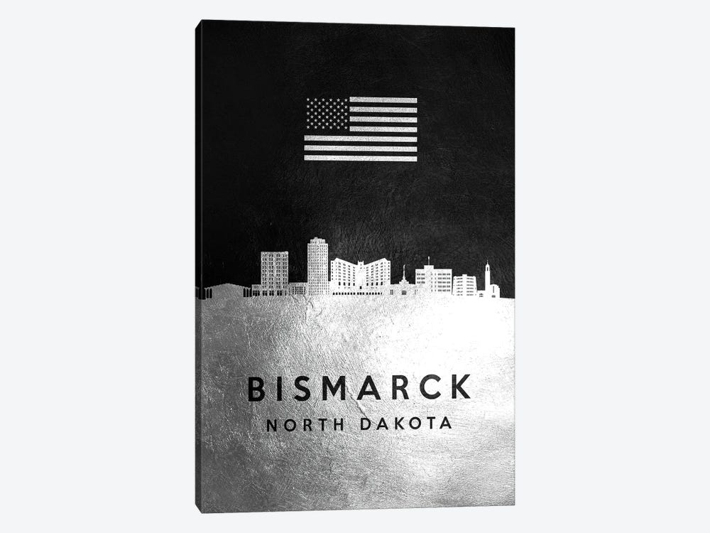 Bismarck North Dakota Silver Skyline by Adrian Baldovino 1-piece Art Print