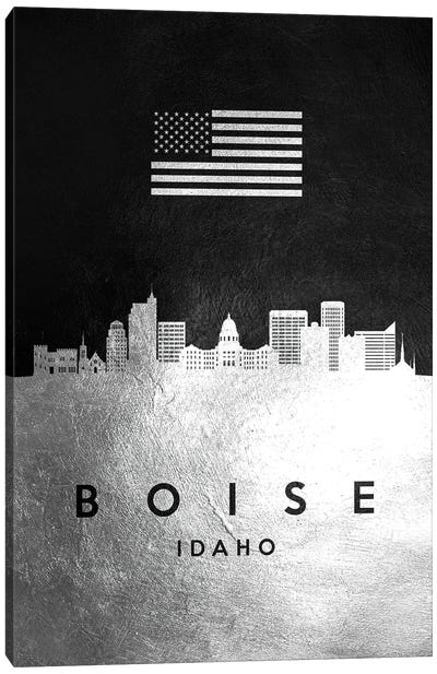 Boise Idaho Silver Skyline Canvas Art Print - American Flag Art