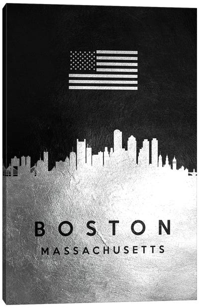 Boston Massachusetts Silver Skyline Canvas Art Print - Boston Art