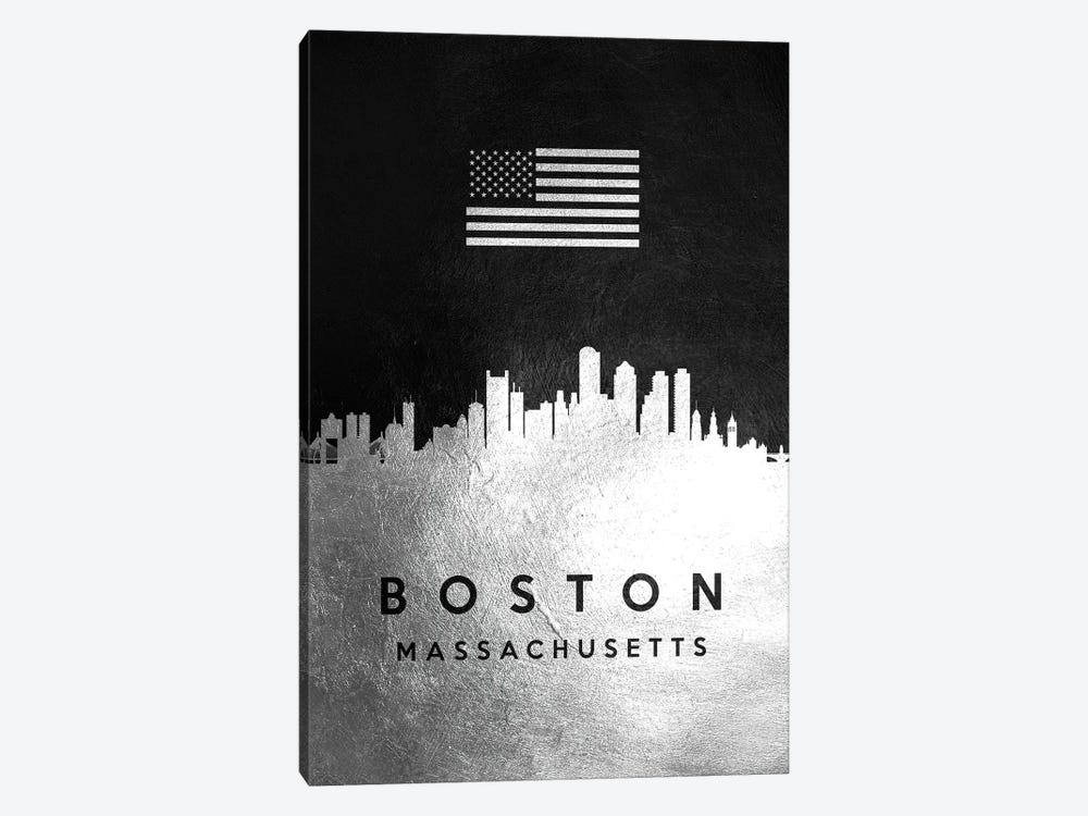 Boston Massachusetts Silver Skyline by Adrian Baldovino 1-piece Canvas Art Print
