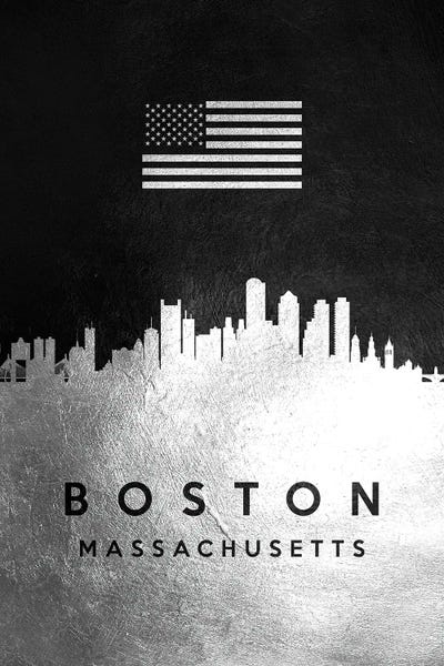 American Flags: Boston Massachusetts Silver Skyline by Adrian Baldovino
