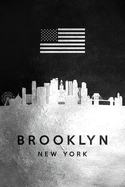 American Flags: Brooklyn New York Silver Skyline by Adrian Baldovino
