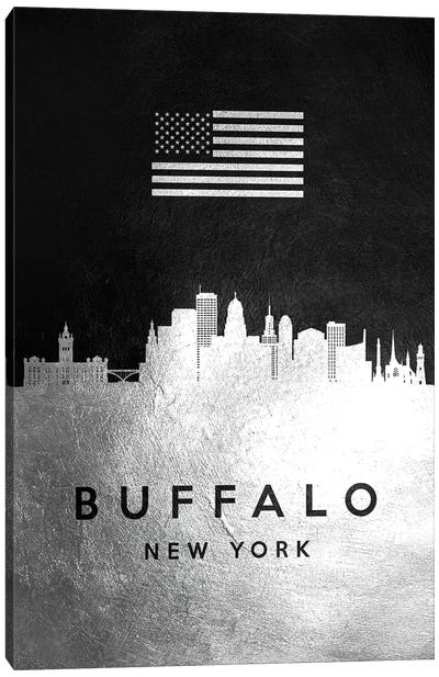 Buffalo New York Silver Skyline Canvas Art Print - Adrian Baldovino