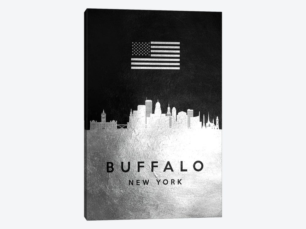 Buffalo New York Silver Skyline by Adrian Baldovino 1-piece Art Print