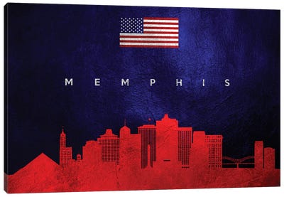 Memphis Tennessee Skyline Canvas Art Print - American Flag Art