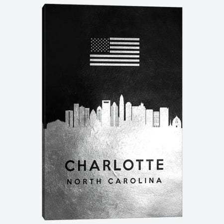 Charlotte North Carolina Silver Skyline II Canvas Print #ABV791} by Adrian Baldovino Art Print