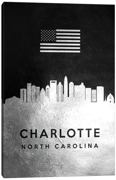 Charlotte North Carolina Silver Skyline II Canvas Art Print - Charlotte
