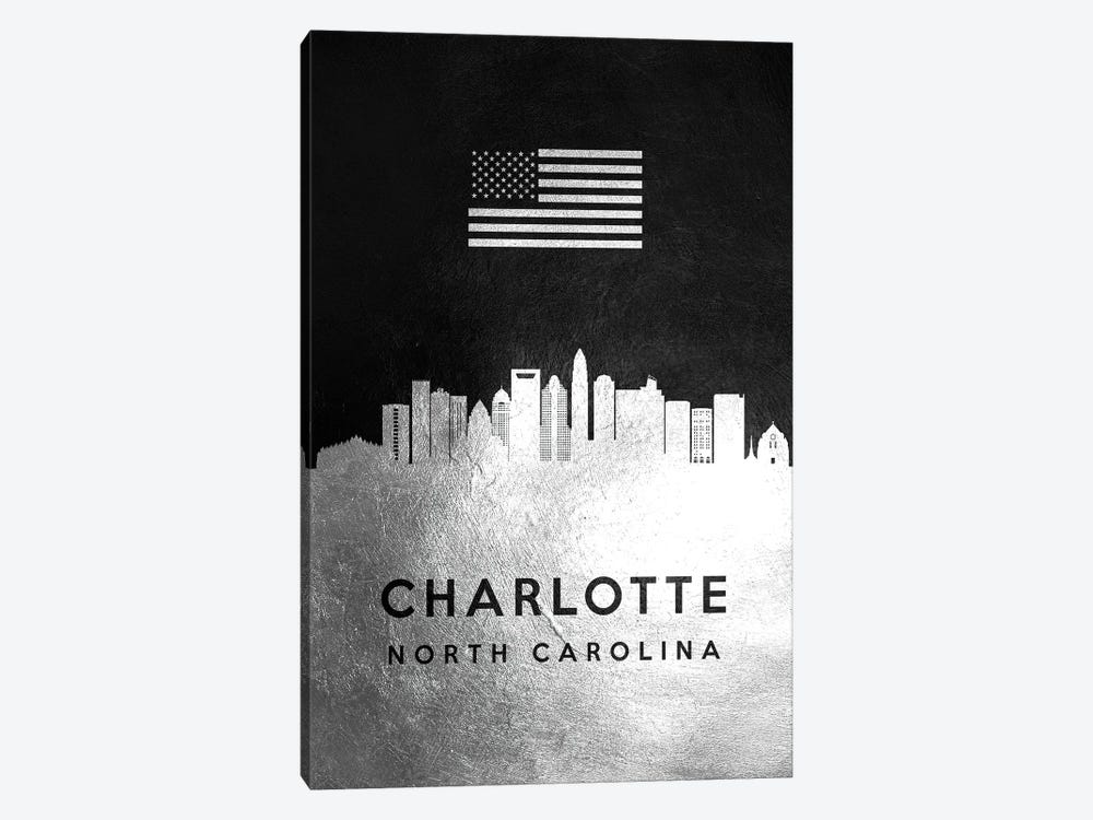 Charlotte North Carolina Silver Skyline II by Adrian Baldovino 1-piece Art Print