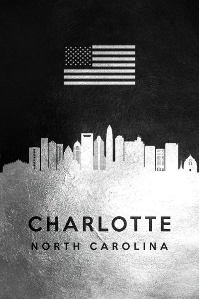 Charlotte: Charlotte North Carolina Silver Skyline II by Adrian Baldovino