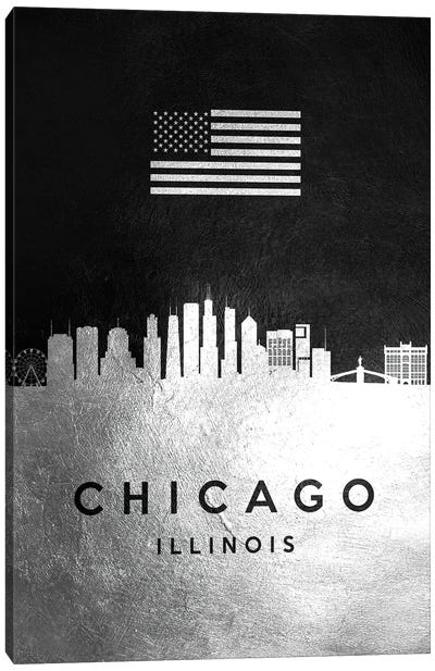 Chicago Illinois Silver Skyline Canvas Art Print - Chicago Skylines