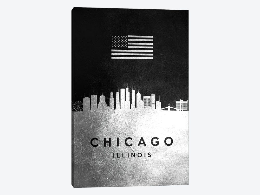 Chicago Illinois Silver Skyline by Adrian Baldovino 1-piece Canvas Art