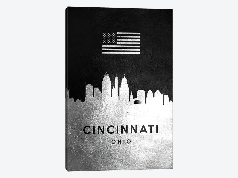 Cincinnati Ohio Silver Skyline by Adrian Baldovino 1-piece Canvas Print