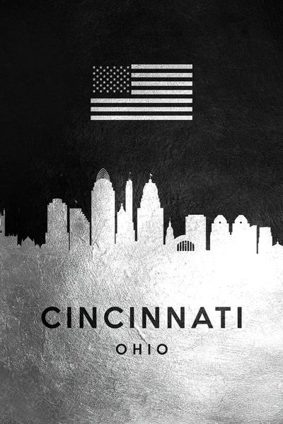 Cincinnati: Cincinnati Ohio Silver Skyline by Adrian Baldovino