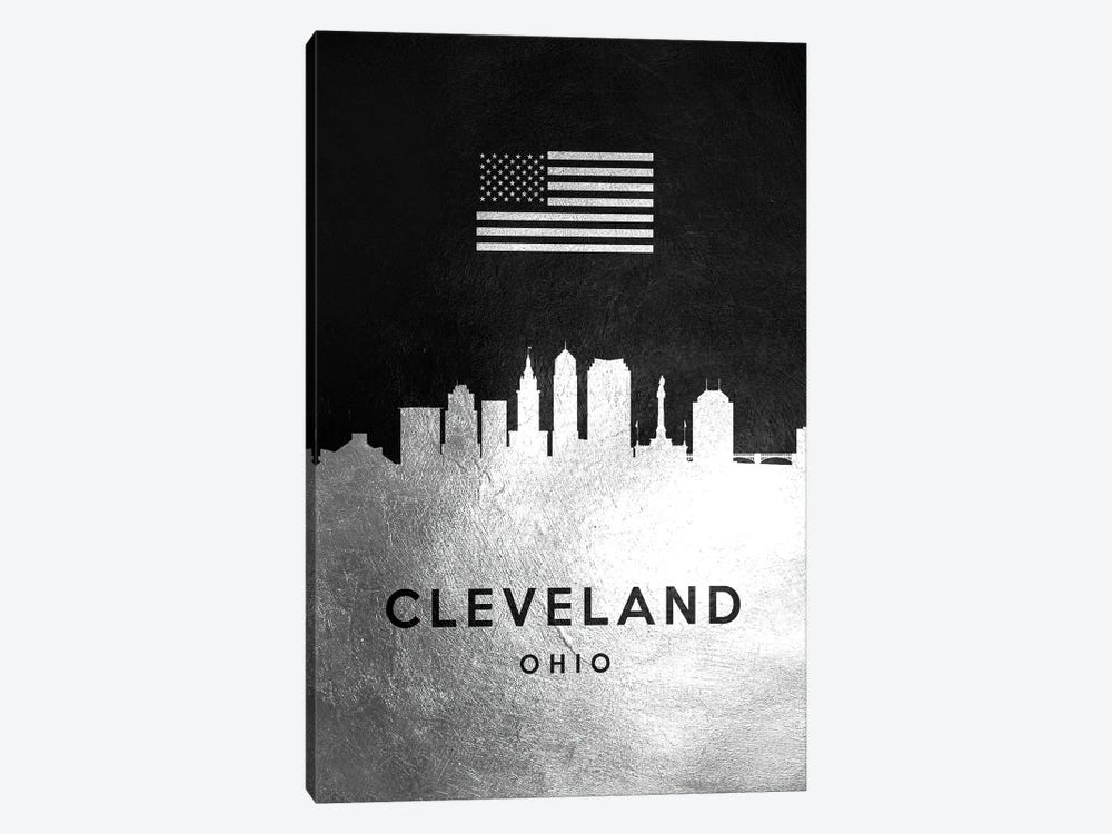 Cleveland Ohio Silver Skyline by Adrian Baldovino 1-piece Canvas Art