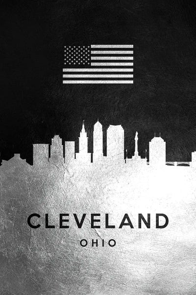Cleveland: Cleveland Ohio Silver Skyline by Adrian Baldovino