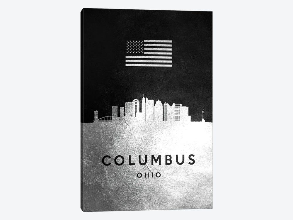 Columbus Ohio Silver Skyline by Adrian Baldovino 1-piece Canvas Art Print