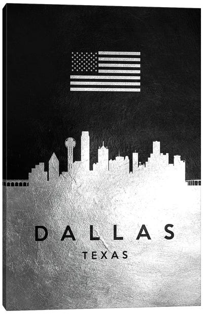 Dallas Texas Silver Skyline Canvas Art Print - Silver Art