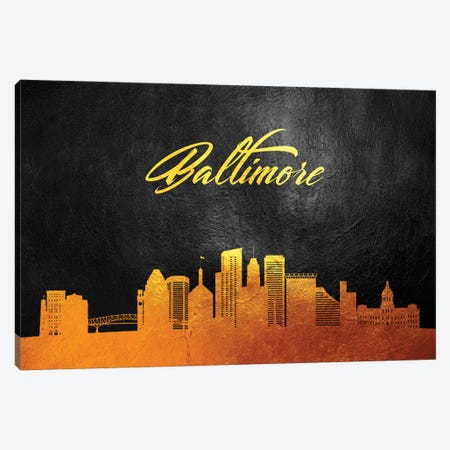 Baltimore Maryland Gold Skyline Canvas Print #ABV7} by Adrian Baldovino Canvas Artwork