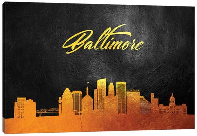 Baltimore Maryland Gold Skyline Canvas Art Print - Maryland Art