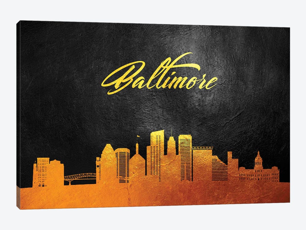 Baltimore Maryland Gold Skyline by Adrian Baldovino 1-piece Canvas Art Print