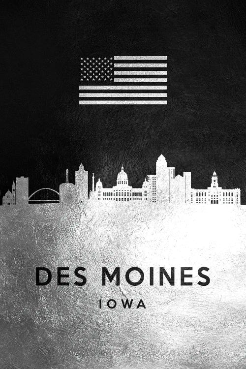 Des Moines Iowa Silver Skyline