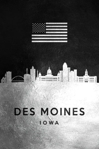 Des Moines: Des Moines Iowa Silver Skyline by Adrian Baldovino
