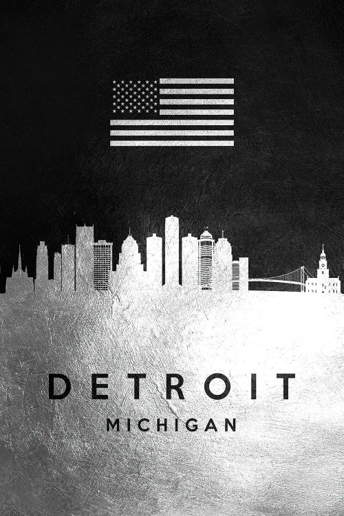 Detroit Michigan Silver Skyline by Adrian Baldovino wall art