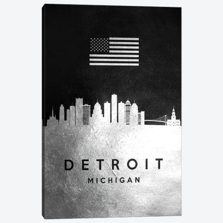 Detroit Michigan Silver Skyline Canvas Print #ABV802} by Adrian Baldovino Canvas Art Print