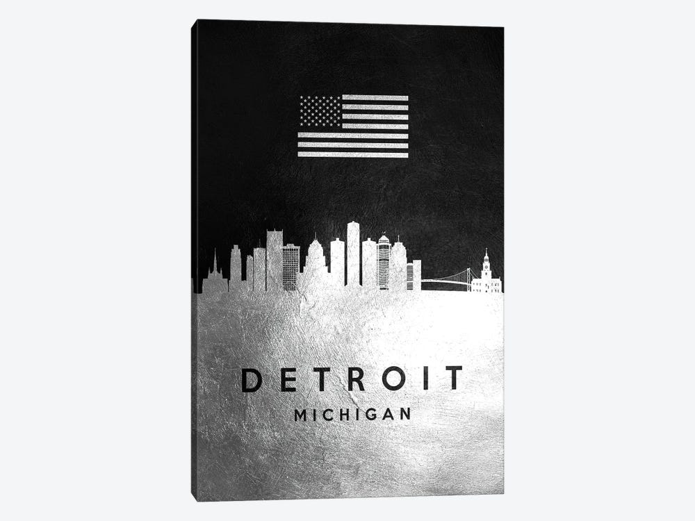Detroit Michigan Silver Skyline by Adrian Baldovino 1-piece Canvas Art Print