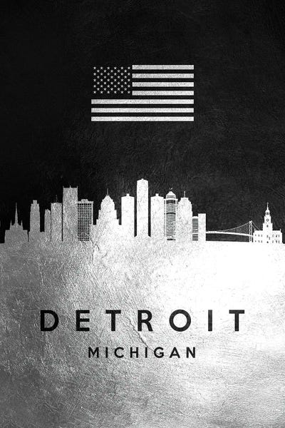 Michigan: Detroit Michigan Silver Skyline by Adrian Baldovino