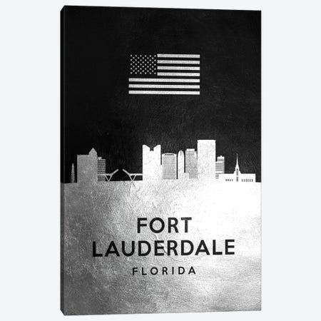 Fort Lauderdale Florida Silver Skyline Canvas Print #ABV806} by Adrian Baldovino Canvas Wall Art