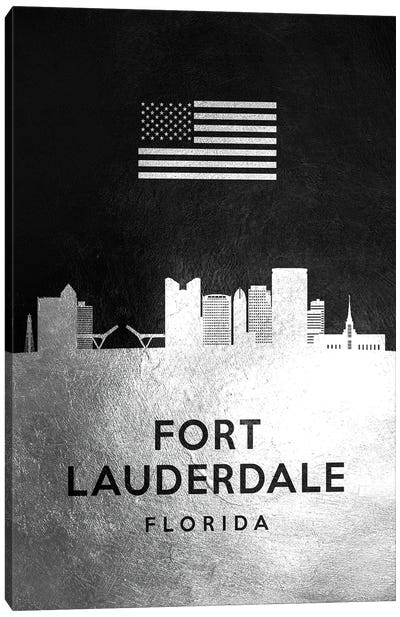 Fort Lauderdale Florida Silver Skyline Canvas Art Print