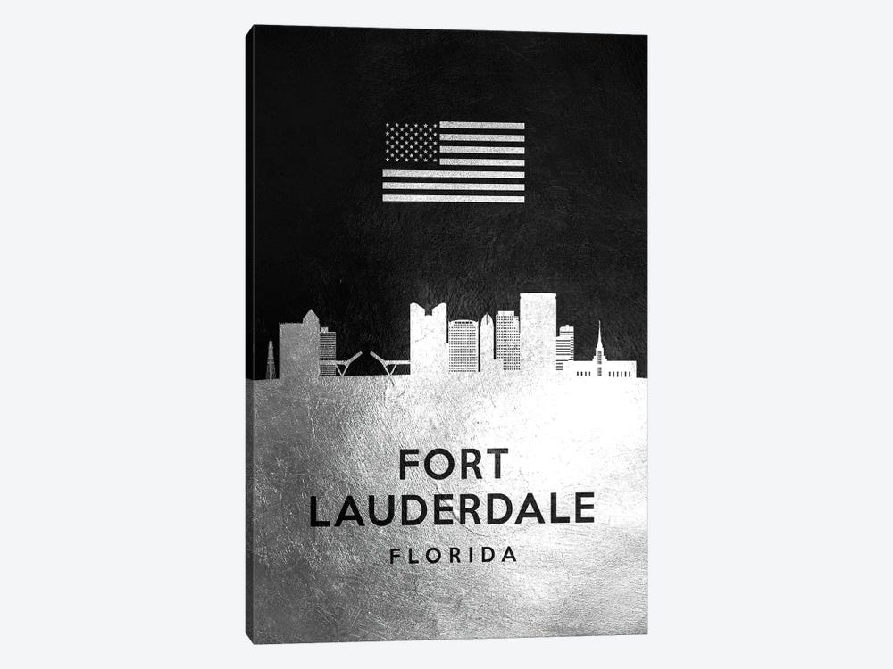 Fort Lauderdale Florida Silver Skyline by Adrian Baldovino 1-piece Art Print