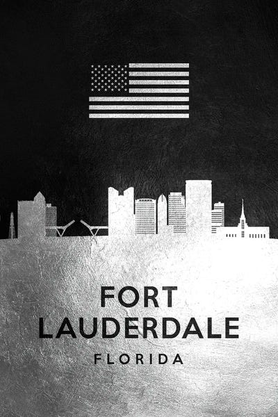 Fort Lauderdale: Fort Lauderdale Florida Silver Skyline by Adrian Baldovino