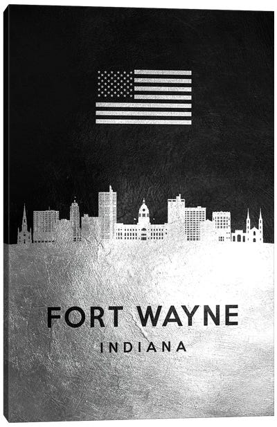 Fort Wayne Indiana Silver Skyline Canvas Art Print - Indiana Art