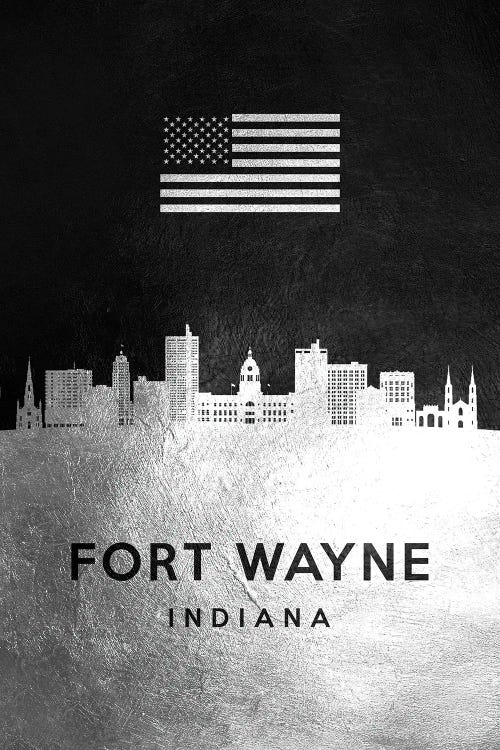 Fort Wayne Indiana Silver Skyline by Adrian Baldovino wall art