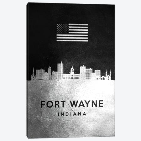 Fort Wayne Indiana Silver Skyline Canvas Print #ABV807} by Adrian Baldovino Canvas Art