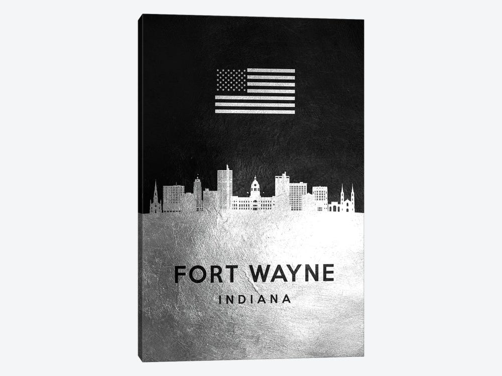Fort Wayne Indiana Silver Skyline by Adrian Baldovino 1-piece Canvas Art