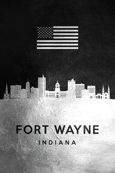 Indiana: Fort Wayne Indiana Silver Skyline by Adrian Baldovino