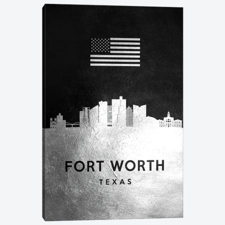 Fort Worth Texas Silver Skyline Canvas Print #ABV808} by Adrian Baldovino Canvas Print