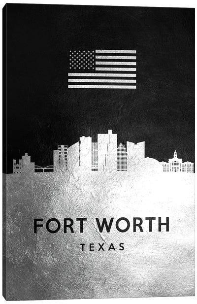 Fort Worth Texas Silver Skyline Canvas Art Print - Fort Worth