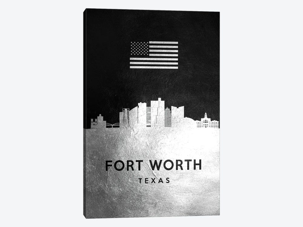 Fort Worth Texas Silver Skyline by Adrian Baldovino 1-piece Canvas Art Print