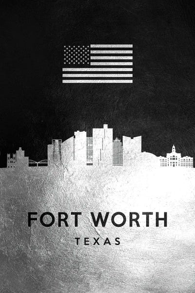 American Flags: Fort Worth Texas Silver Skyline by Adrian Baldovino